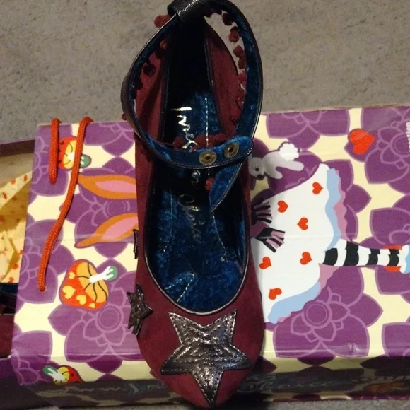 Irregular Choice Burgundy Heels with Silver Stars - Picture 9 of 11